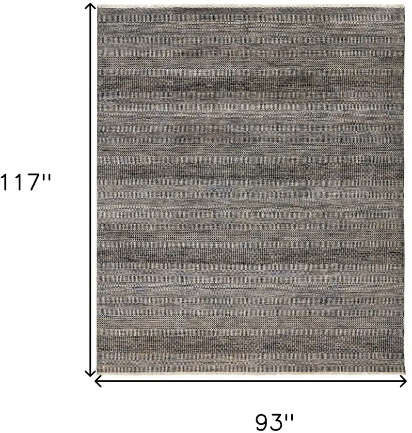Gray Wool Striped Hand Knotted Area Rug Photo 7