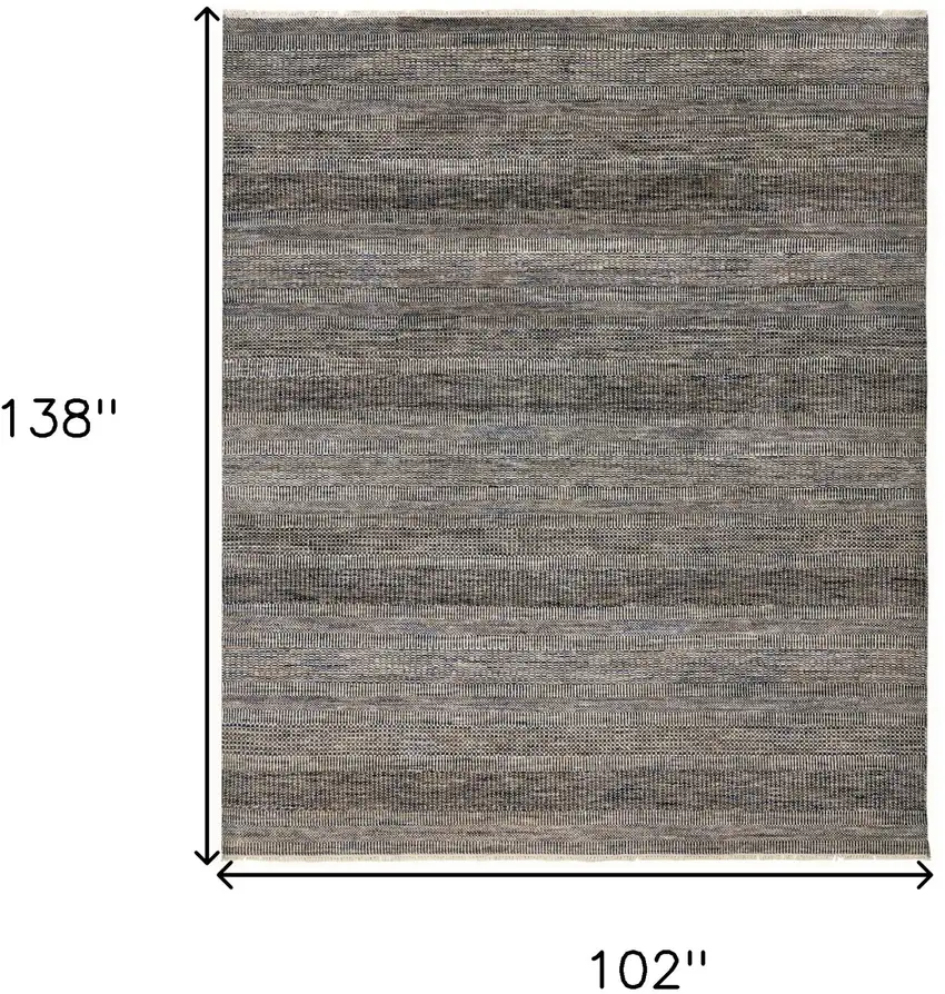 Gray Wool Striped Hand Knotted Area Rug Photo 7