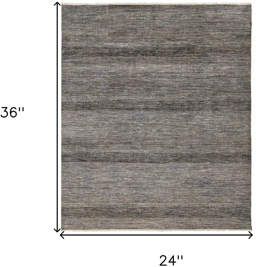 Gray Wool Striped Hand Knotted Area Rug Photo 7