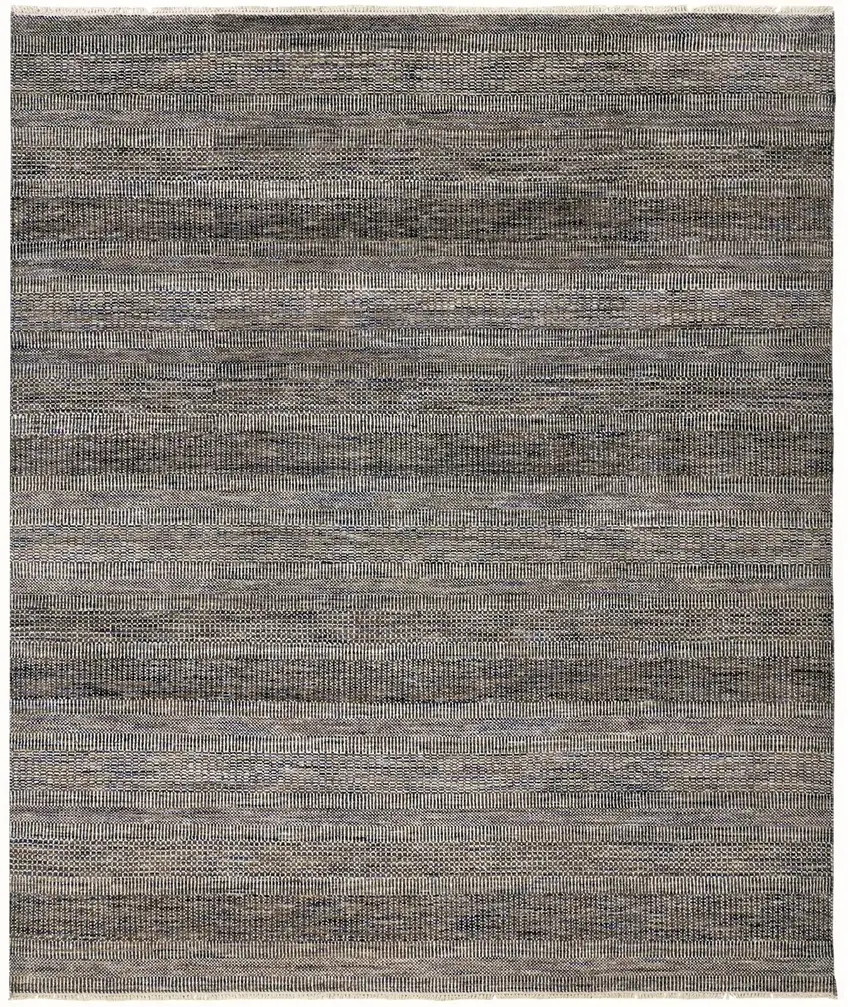 Gray Wool Striped Hand Knotted Area Rug Photo 1