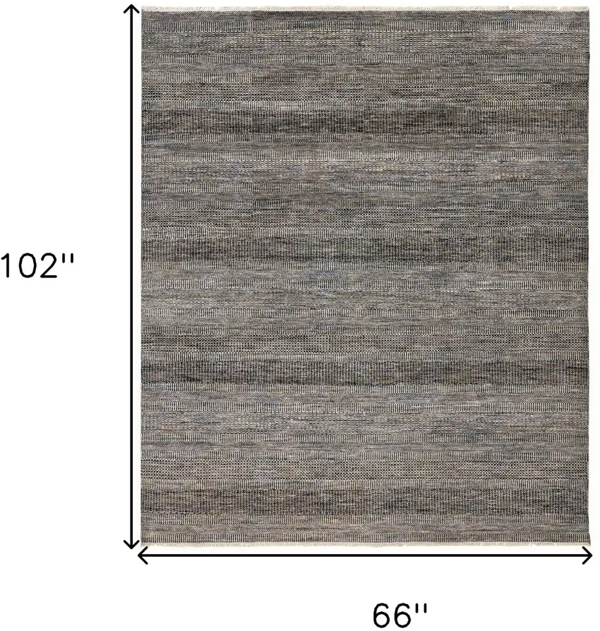 Gray Wool Striped Hand Knotted Area Rug Photo 7