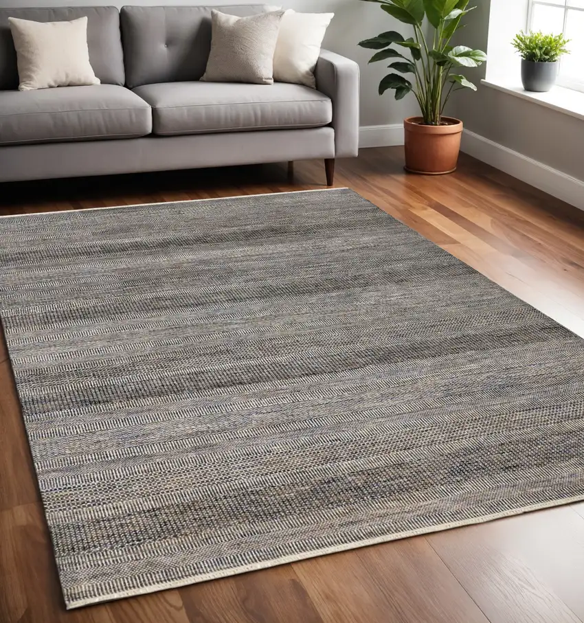 Gray Wool Striped Hand Knotted Area Rug Photo 1