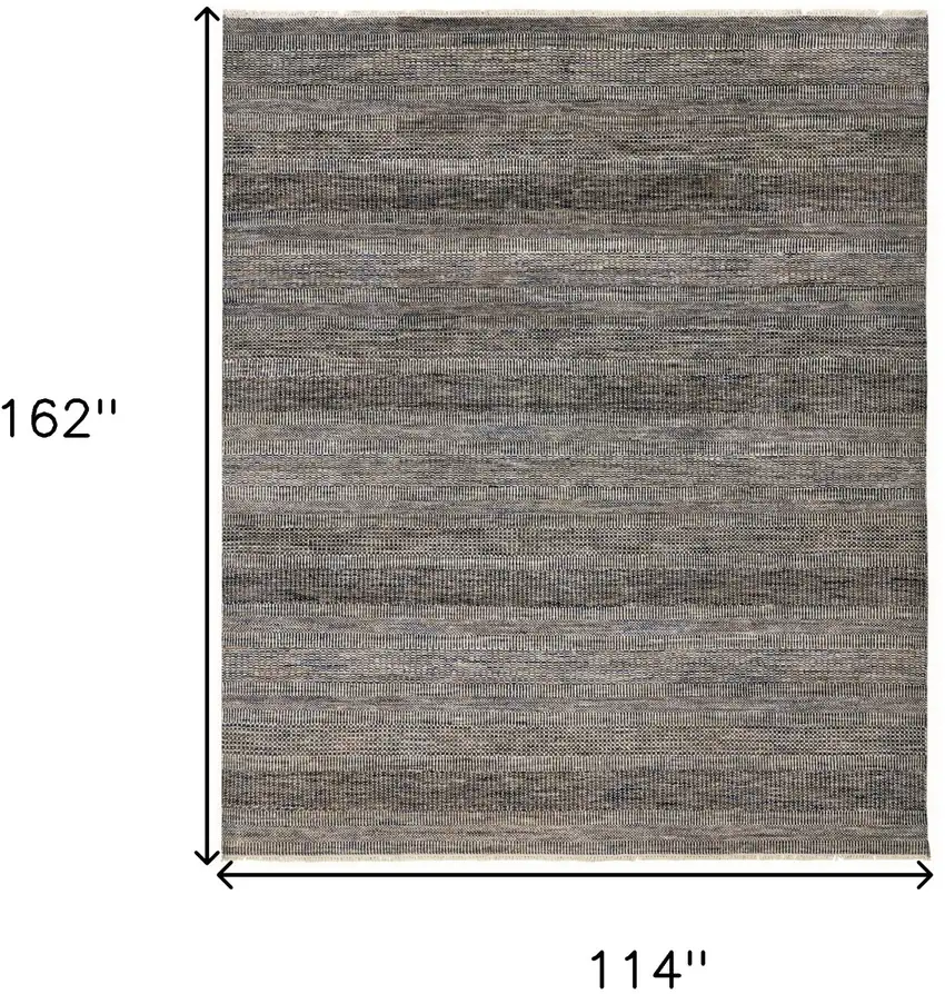 Gray Wool Striped Hand Knotted Area Rug Photo 7
