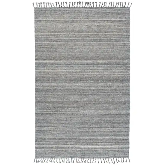 Gray Wool Striped Hand Woven Area Rug With Fringe Photo 2