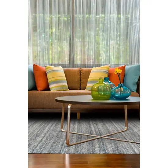 Gray Wool Striped Hand Woven Area Rug With Fringe Photo 7