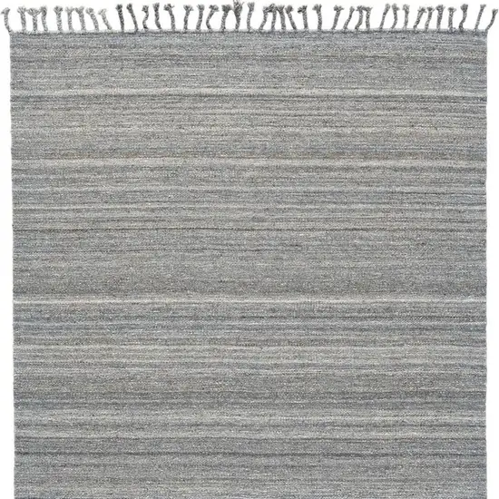 Gray Wool Striped Hand Woven Area Rug With Fringe Photo 5