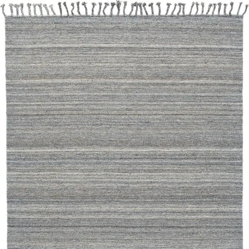 Gray Wool Striped Hand Woven Area Rug With Fringe Photo 5