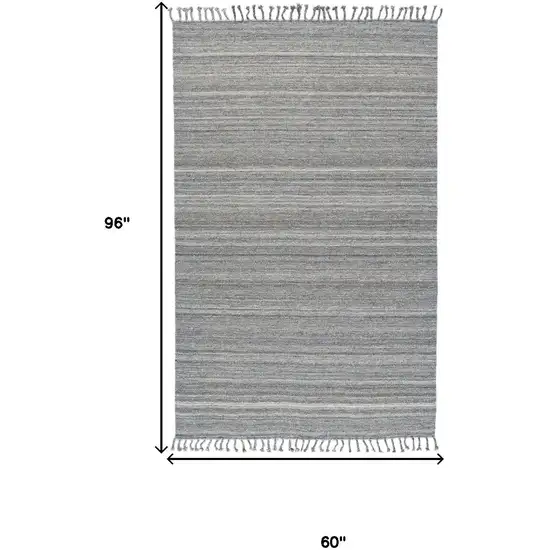 Gray Wool Striped Hand Woven Area Rug With Fringe Photo 3