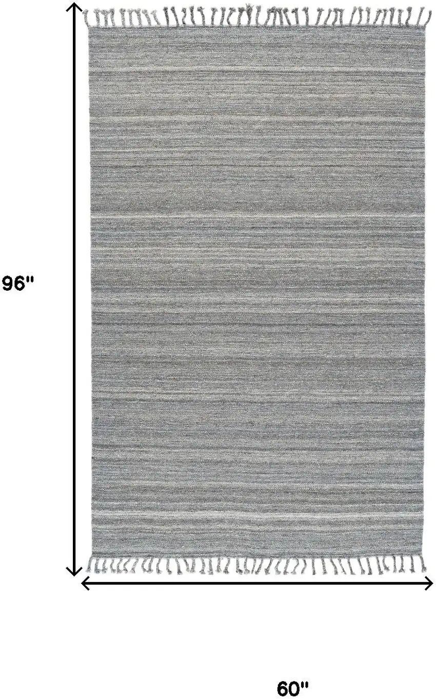 Gray Wool Striped Hand Woven Area Rug With Fringe Photo 3