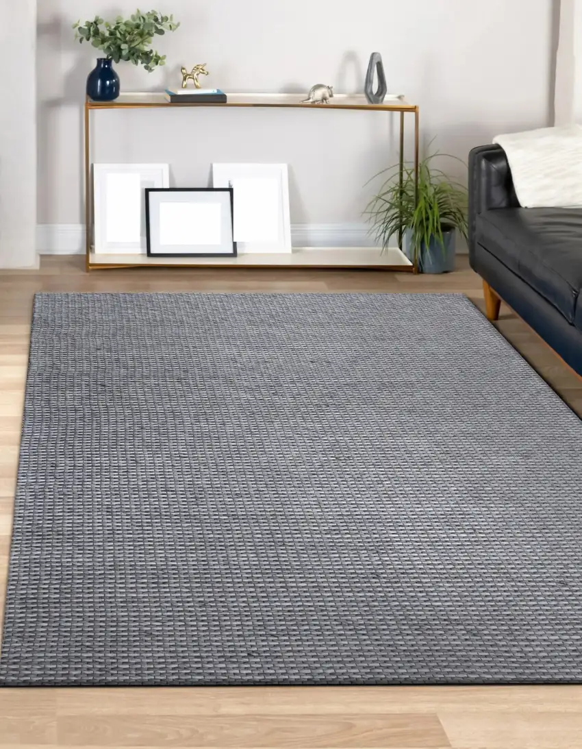 Gray Wool Striped Hand Woven Area Rug Photo 6