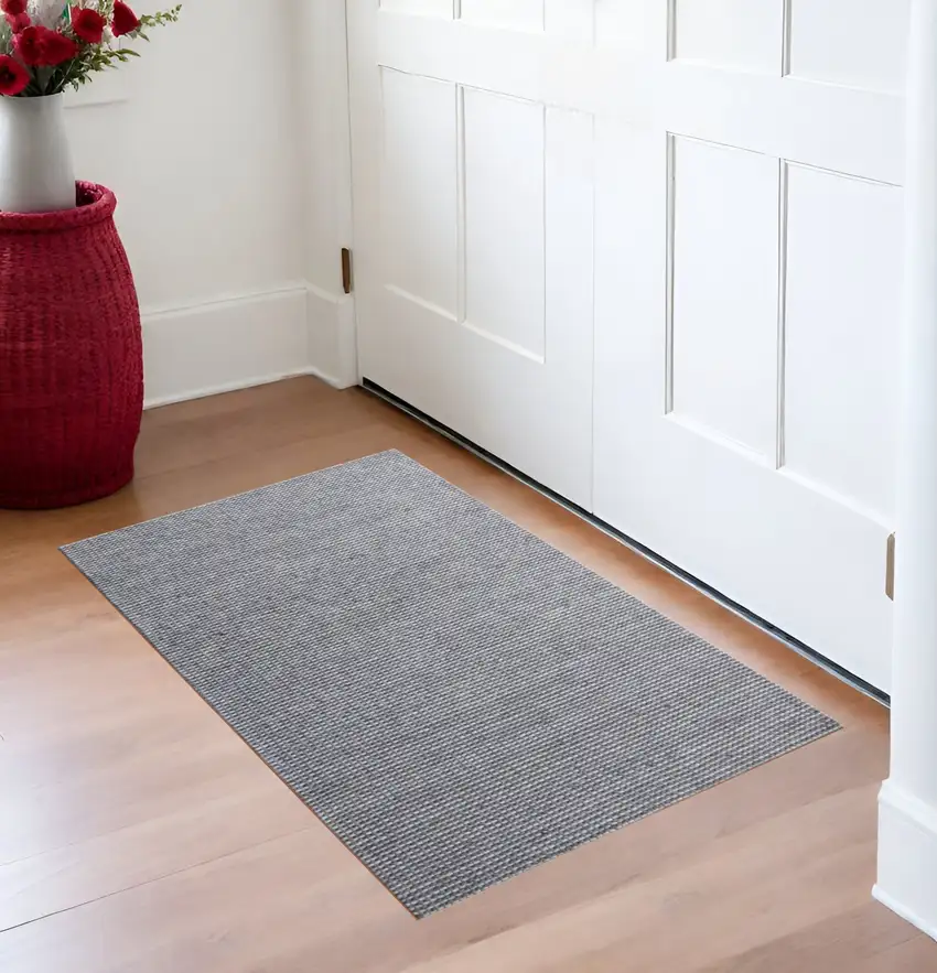Gray Wool Striped Hand Woven Area Rug Photo 1