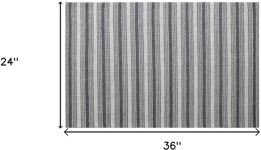 Gray Wool Striped Hand Woven Area Rug Photo 7
