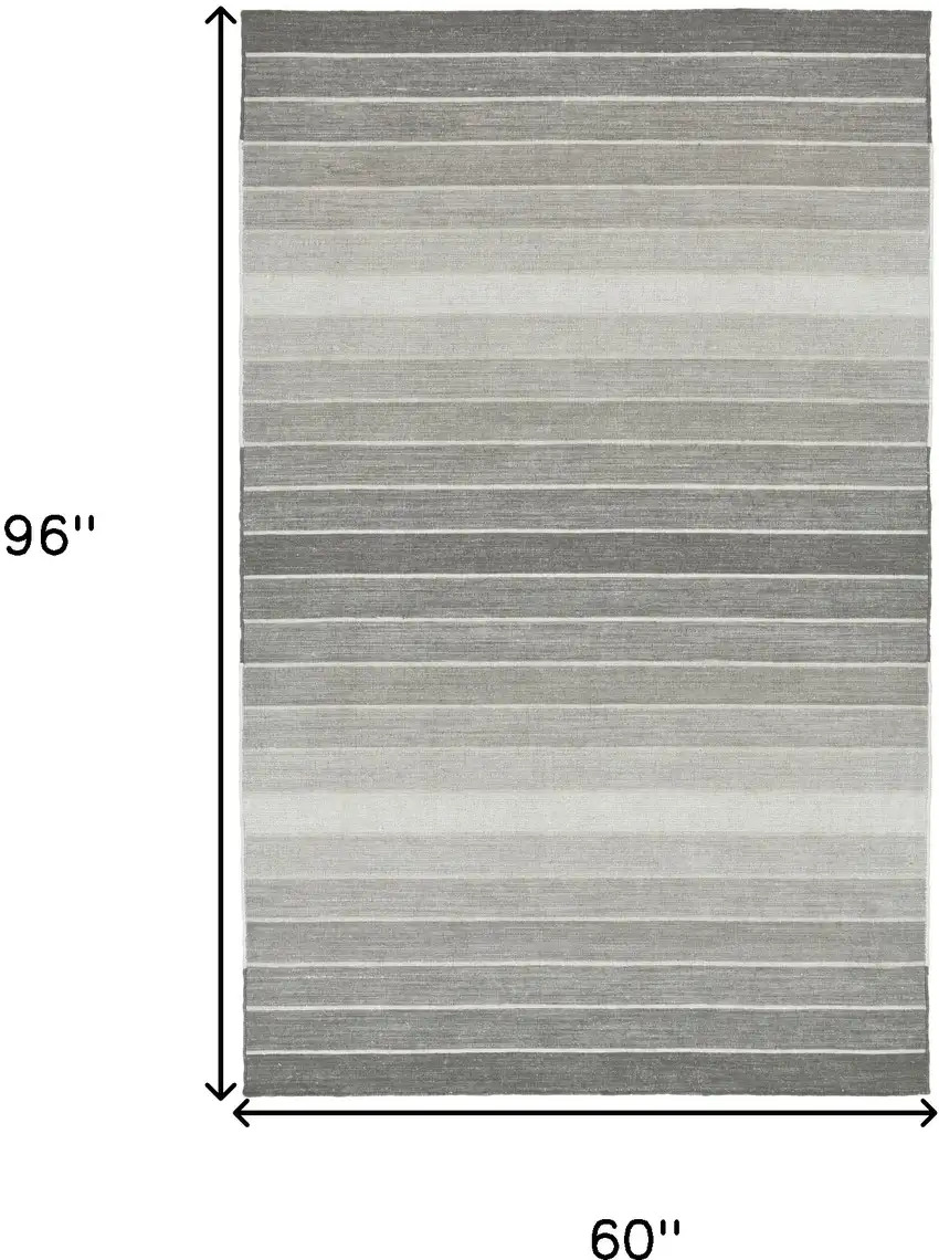 Gray Wool Striped Hand Woven Area Rug Photo 2
