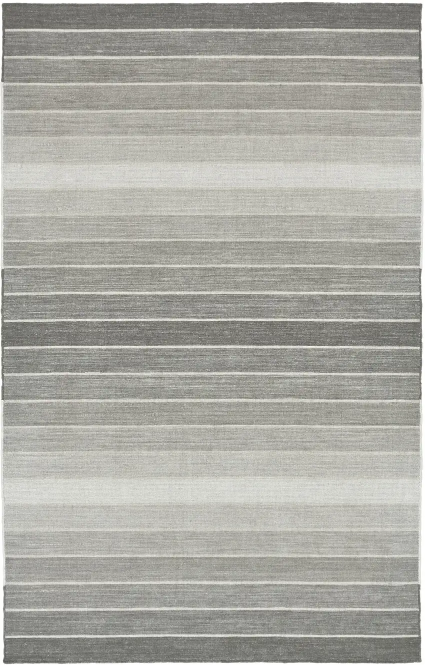 Gray Wool Striped Hand Woven Area Rug Photo 1