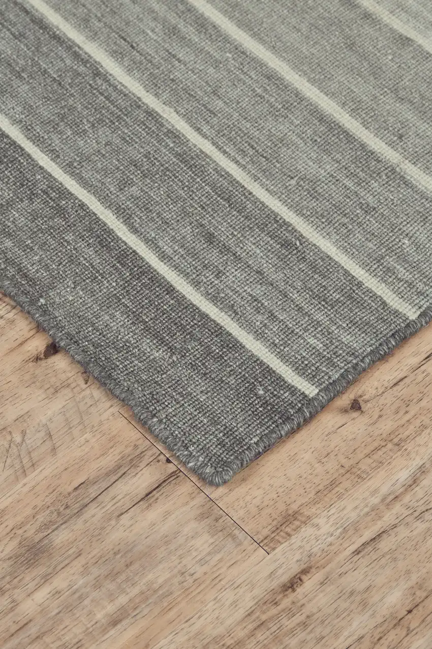 Gray Wool Striped Hand Woven Area Rug Photo 3