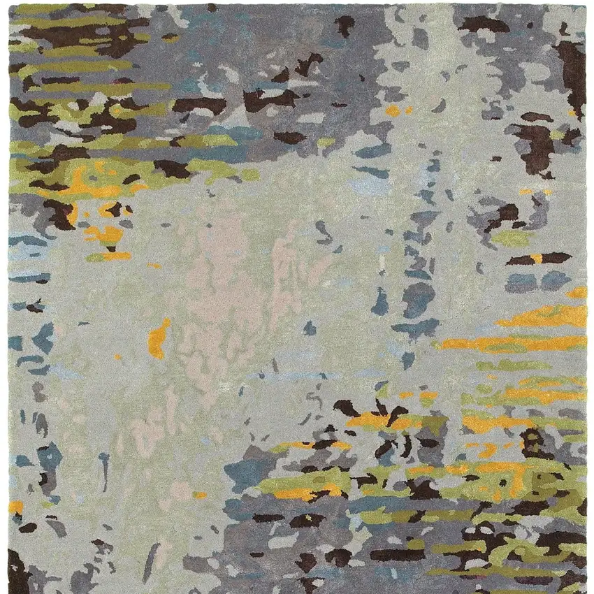 Gray Yellow And Black Abstract Hand Tufted Area Rug Photo 3