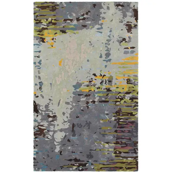 Gray Yellow And Black Abstract Hand Tufted Area Rug Photo 4