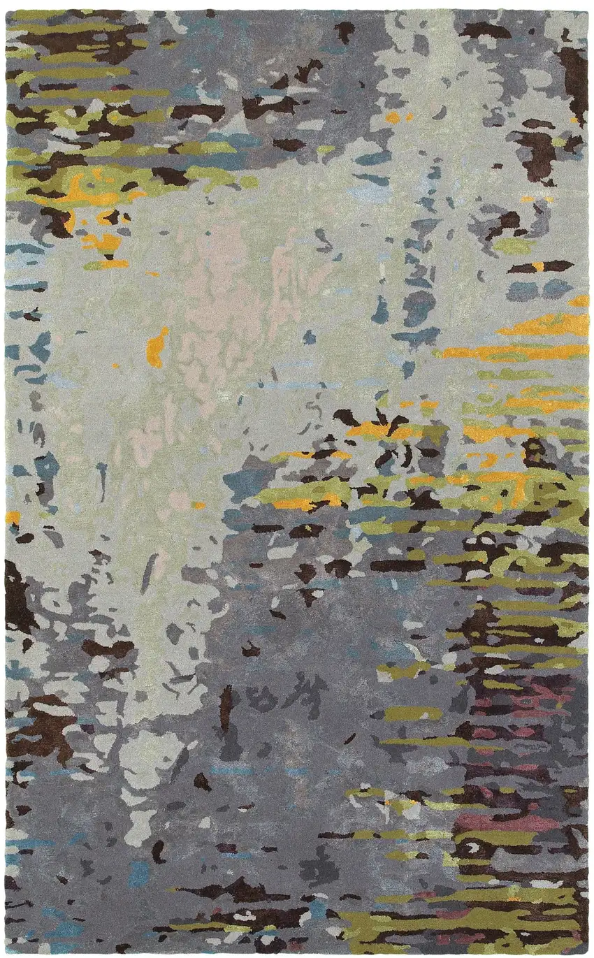 Gray Yellow And Black Abstract Hand Tufted Area Rug Photo 4