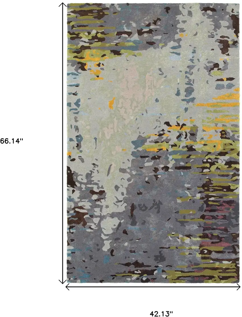Gray Yellow And Black Abstract Hand Tufted Area Rug Photo 3