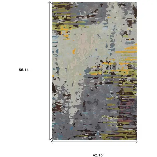 Gray Yellow And Black Abstract Hand Tufted Area Rug Photo 3