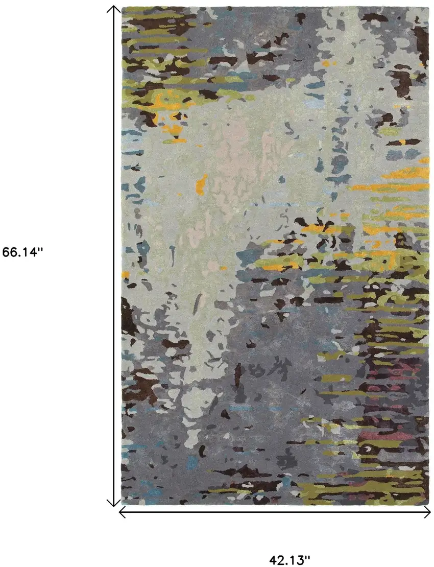 Gray Yellow And Black Abstract Hand Tufted Area Rug Photo 3