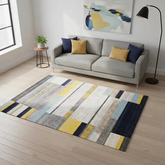 Gray Yellow And Black Geometric Area Rug Photo 2