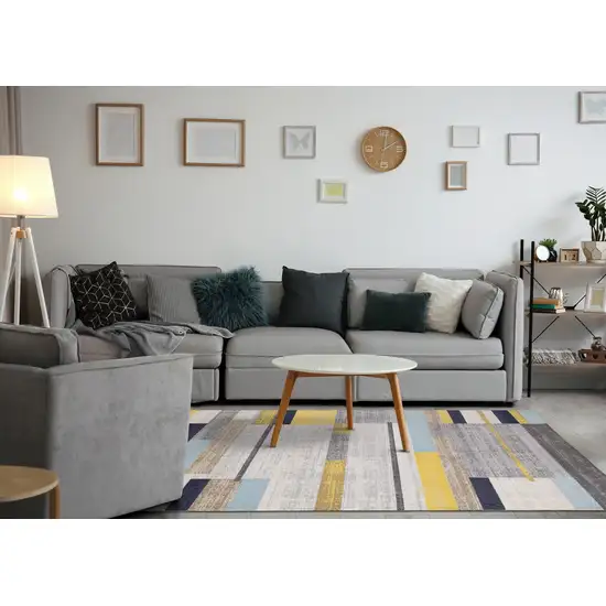 Gray Yellow And Black Geometric Area Rug Photo 5