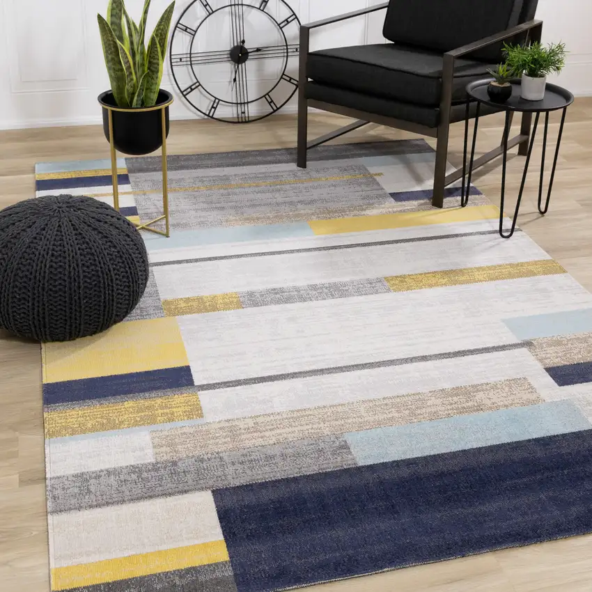 Gray Yellow And Black Geometric Area Rug Photo 4