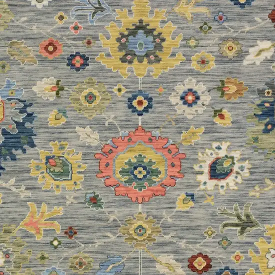 Gray Yellow And Blue Oriental Area Rug With Fringe Photo 9