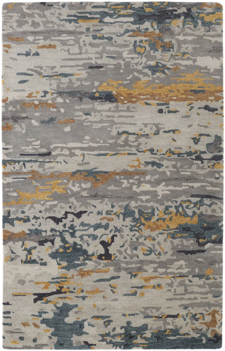 Gray Yellow And Blue Wool Abstract Tufted Handmade Stain Resistant Area Rug Photo 1
