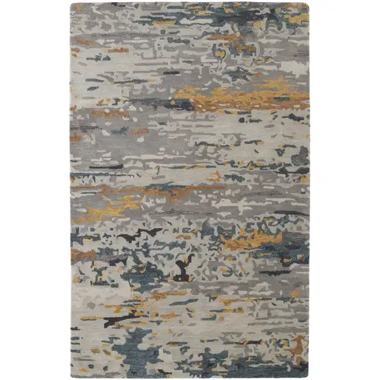 Gray Yellow And Blue Wool Abstract Tufted Handmade Stain Resistant Area Rug Photo 1