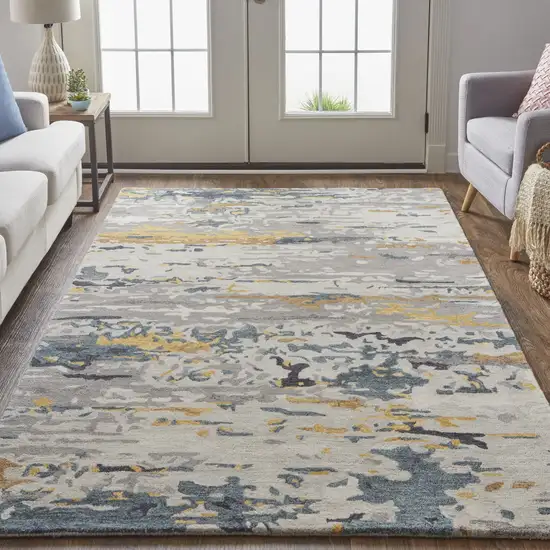 Gray Yellow And Blue Wool Abstract Tufted Handmade Stain Resistant Area Rug Photo 7