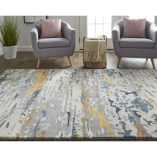 Gray Yellow And Blue Wool Abstract Tufted Handmade Stain Resistant Area Rug Photo 8
