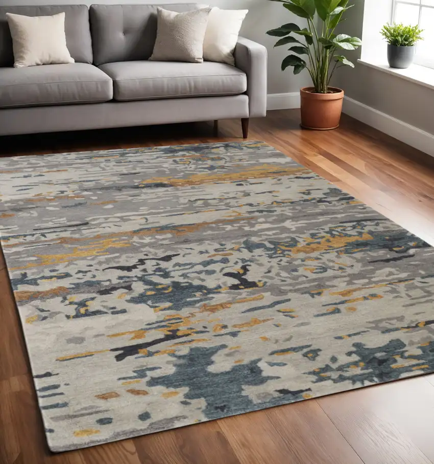 Blue and Gray Wool Abstract Hand Tufted Area Rug Photo 1