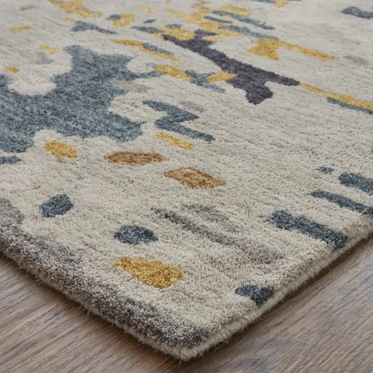 Gray Yellow And Blue Wool Abstract Tufted Handmade Stain Resistant Area Rug Photo 3
