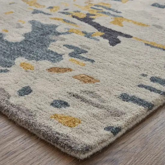 Gray Yellow And Blue Wool Abstract Tufted Handmade Stain Resistant Area Rug Photo 3