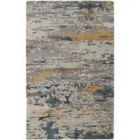 Photo of Gray Yellow And Blue Wool Abstract Tufted Handmade Stain Resistant Area Rug