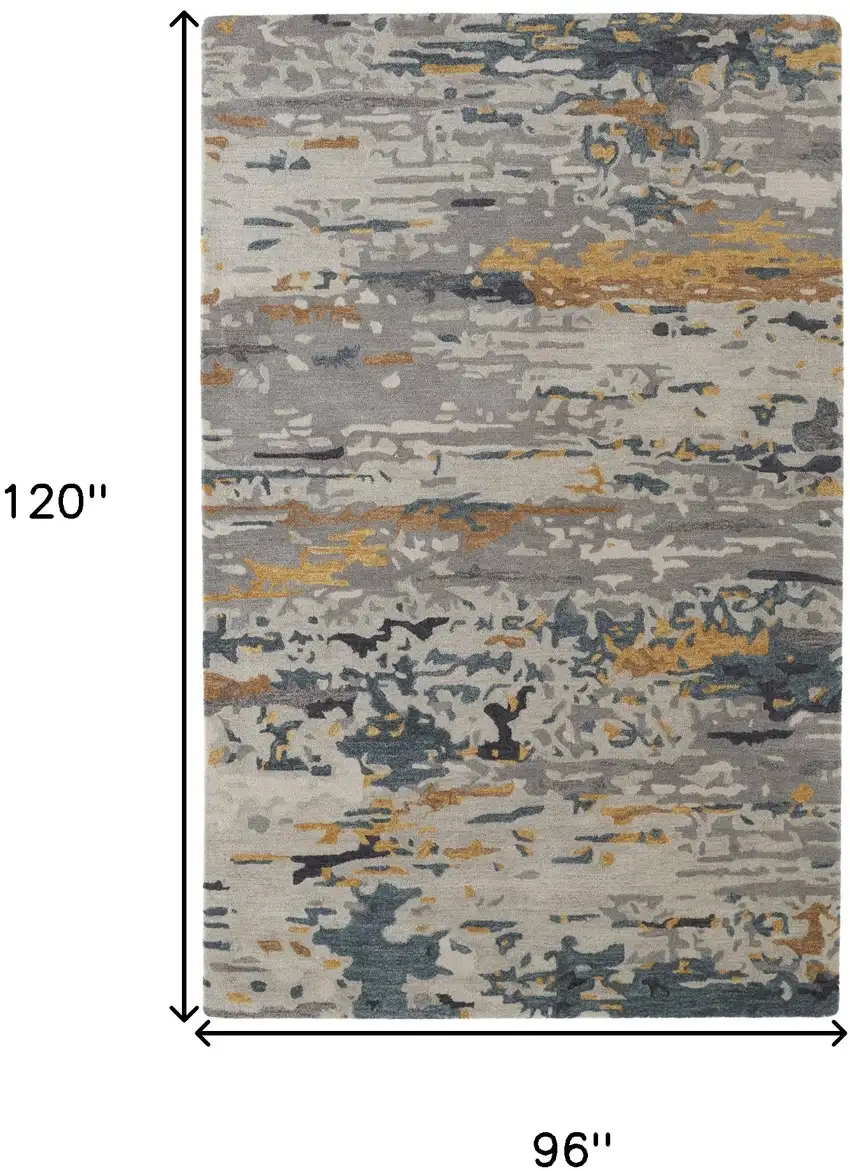 Gray Yellow And Blue Wool Abstract Tufted Handmade Stain Resistant Area Rug Photo 10