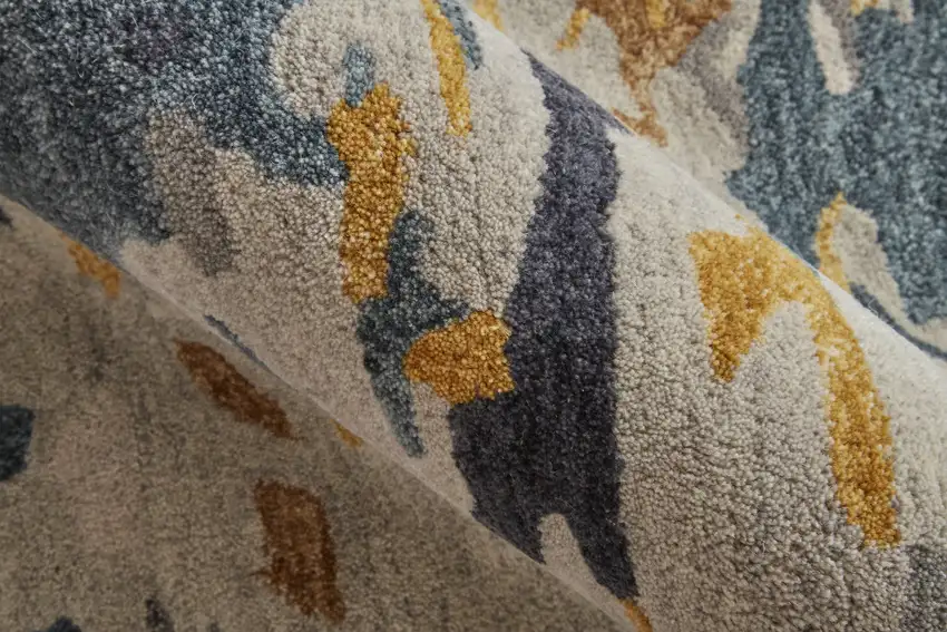 Gray Yellow And Blue Wool Abstract Tufted Handmade Stain Resistant Area Rug Photo 9