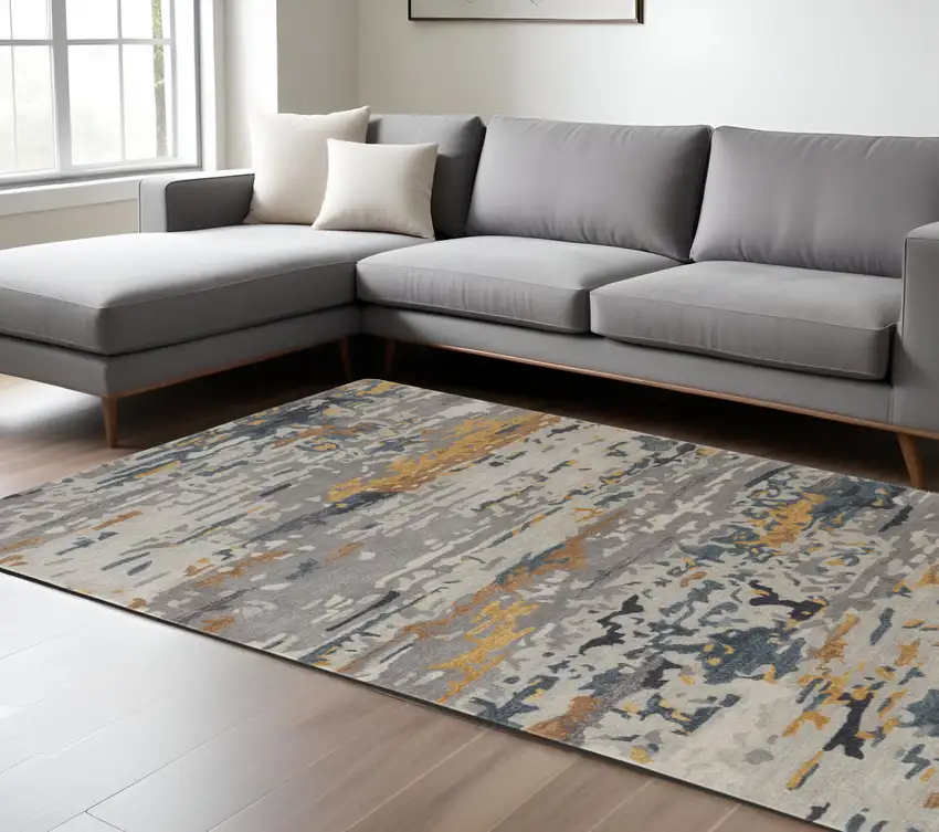 Blue and Gray Wool Abstract Hand Tufted Area Rug Photo 1