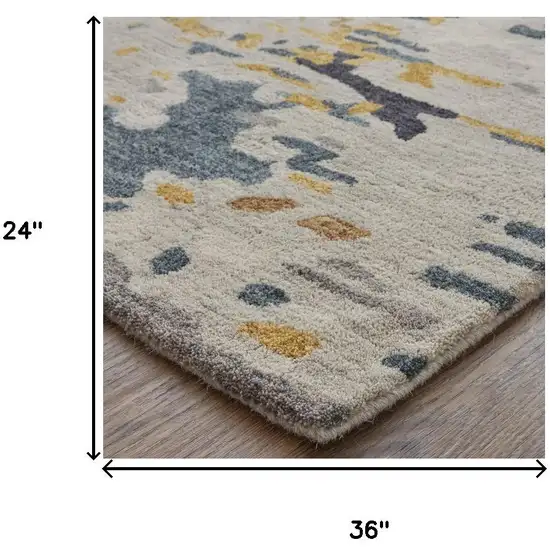 Gray Yellow And Blue Wool Abstract Tufted Handmade Stain Resistant Area Rug Photo 7