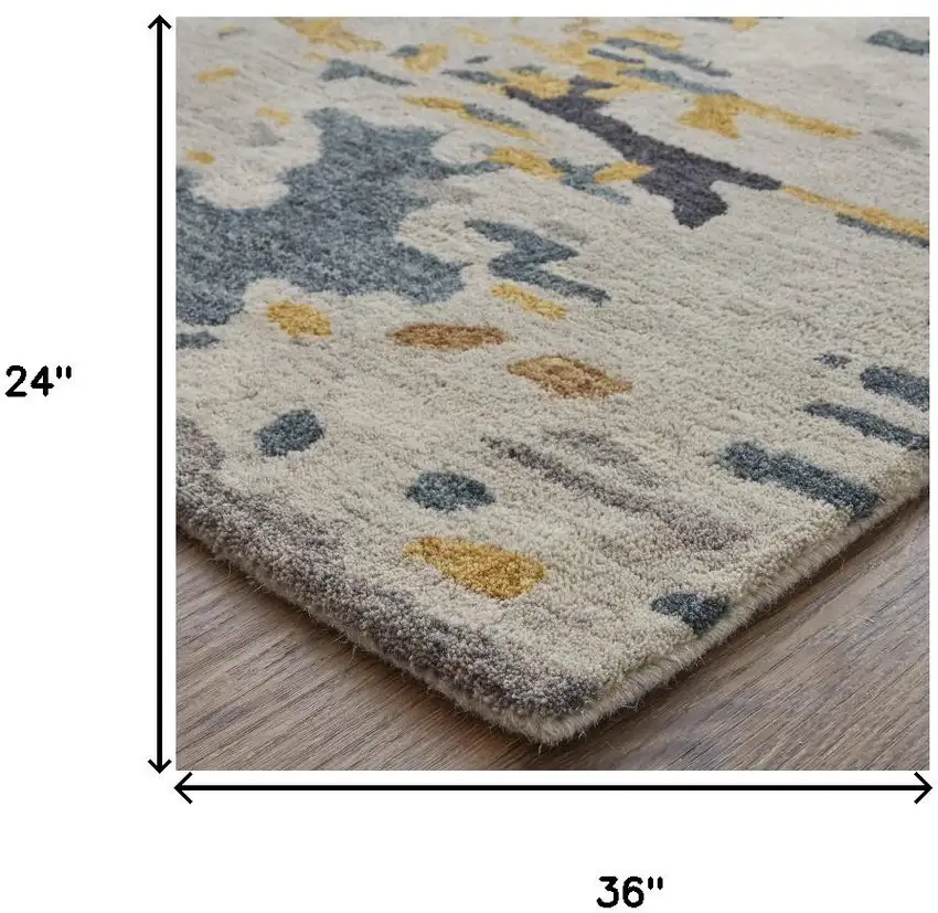 Gray Yellow And Blue Wool Abstract Tufted Handmade Stain Resistant Area Rug Photo 7