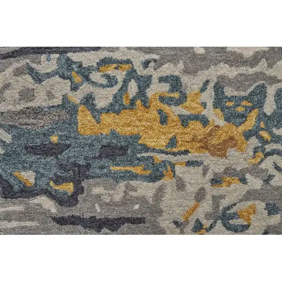 Gray Yellow And Blue Wool Abstract Tufted Handmade Stain Resistant Area Rug Photo 3