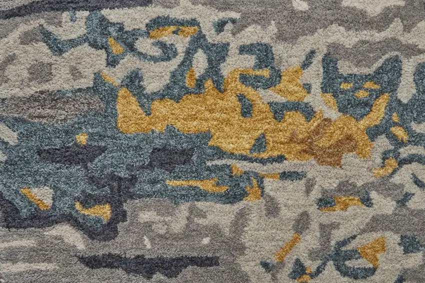 Gray Yellow And Blue Wool Abstract Tufted Handmade Stain Resistant Area Rug Photo 3