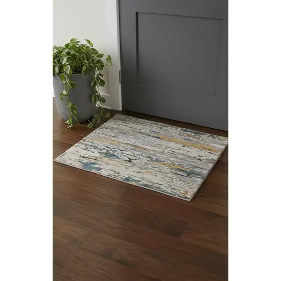 Gray Yellow And Blue Wool Abstract Tufted Handmade Stain Resistant Area Rug Photo 1