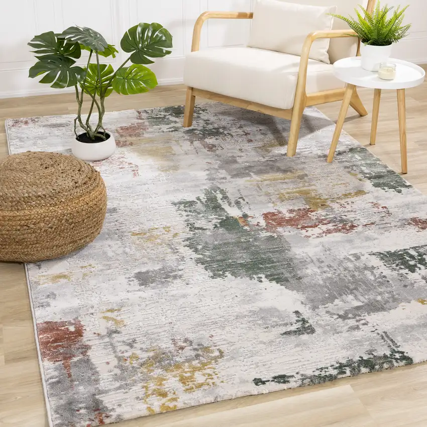 Gray Yellow And Green Abstract Area Rug Photo 4