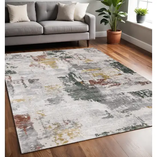Gray Yellow And Green Abstract Area Rug Photo 1