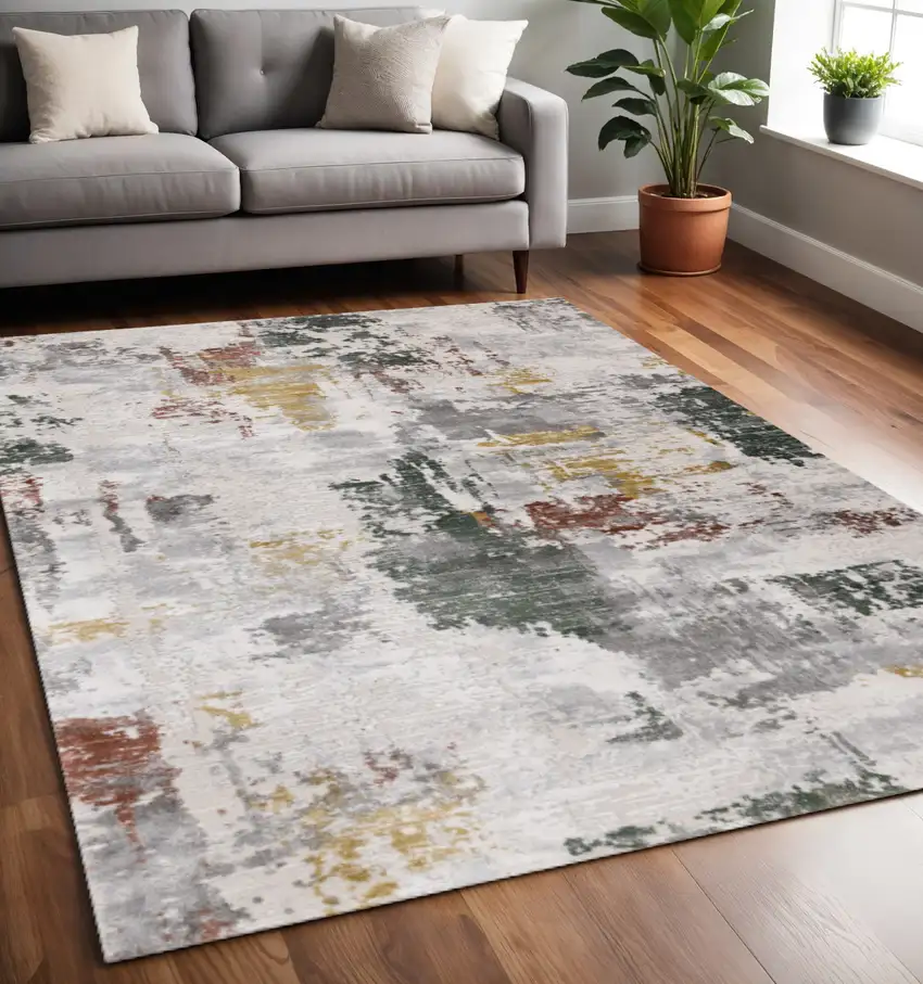 Gray Yellow And Green Abstract Area Rug Photo 1