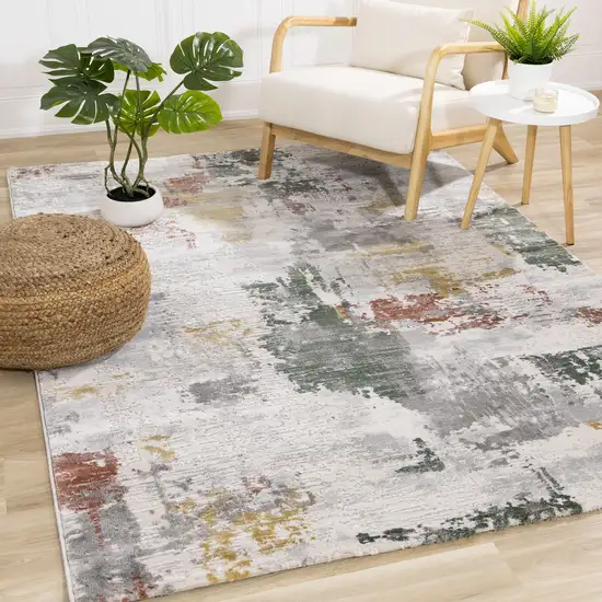 Gray Yellow And Green Abstract Area Rug Photo 4