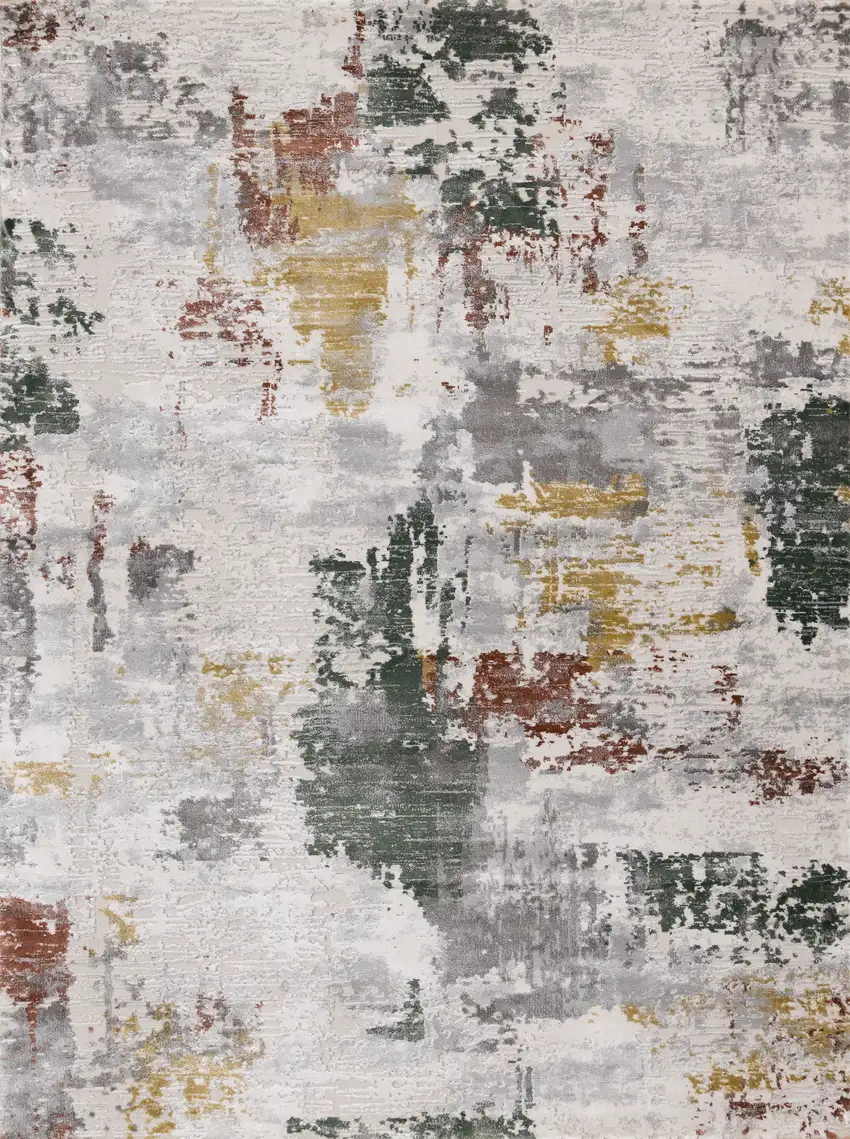 Gray Yellow And Green Abstract Area Rug Photo 2
